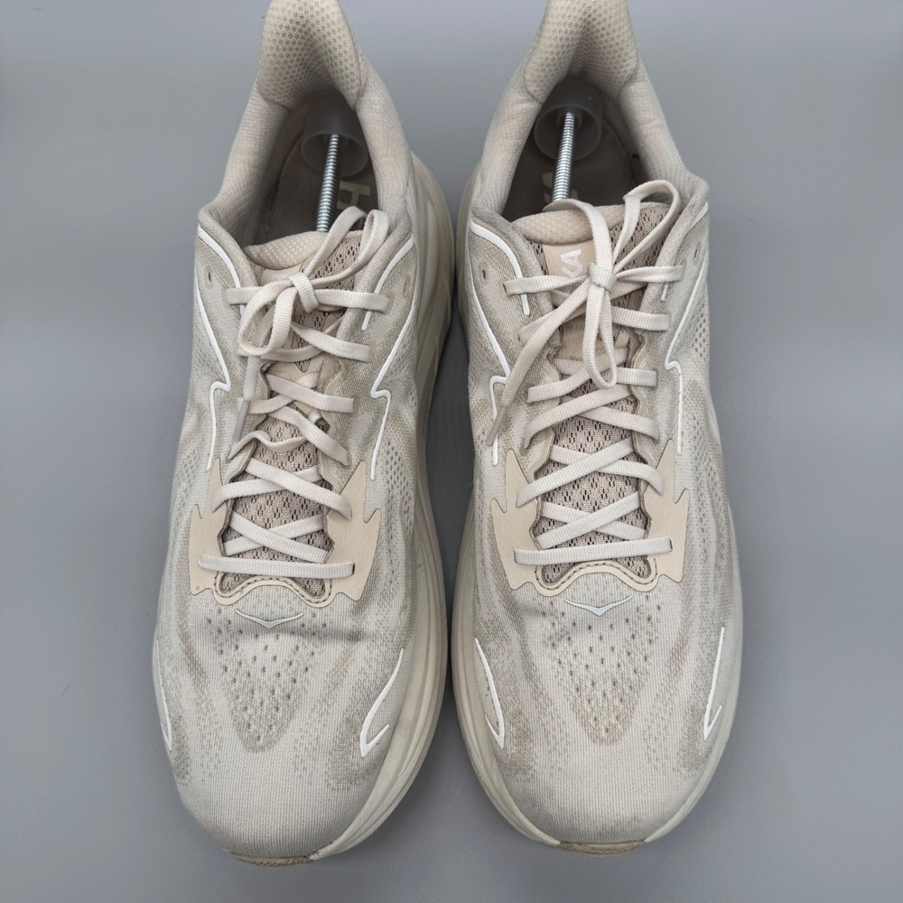 Hoka Clifton 10 Running Shoes Mens Size 16 Beige Oatmeal Sneakers Road Runners